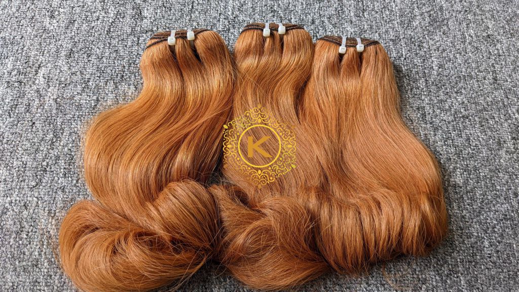 Apricot Colored 12 inches weft hair extensions by K-Hair