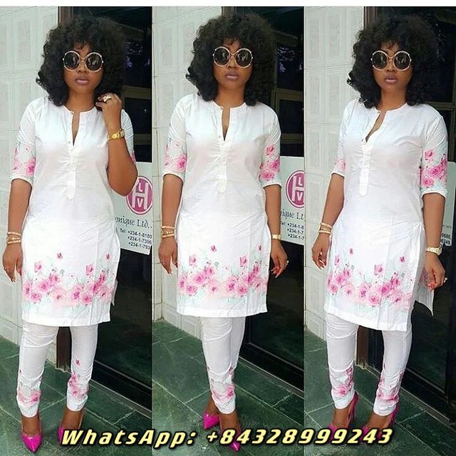 Nigerian-Outfits-Gentle-White-With-Pink-Floral-Patterns
