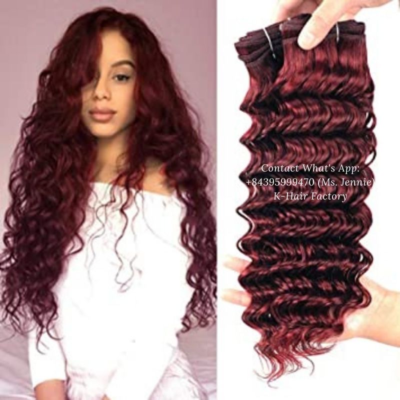 Vietnamese-Single-Drawn-weft-color-hair-Extension-colored-red-wine-deepwave