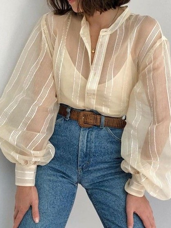 Puff-Sleeved Top And Jeans