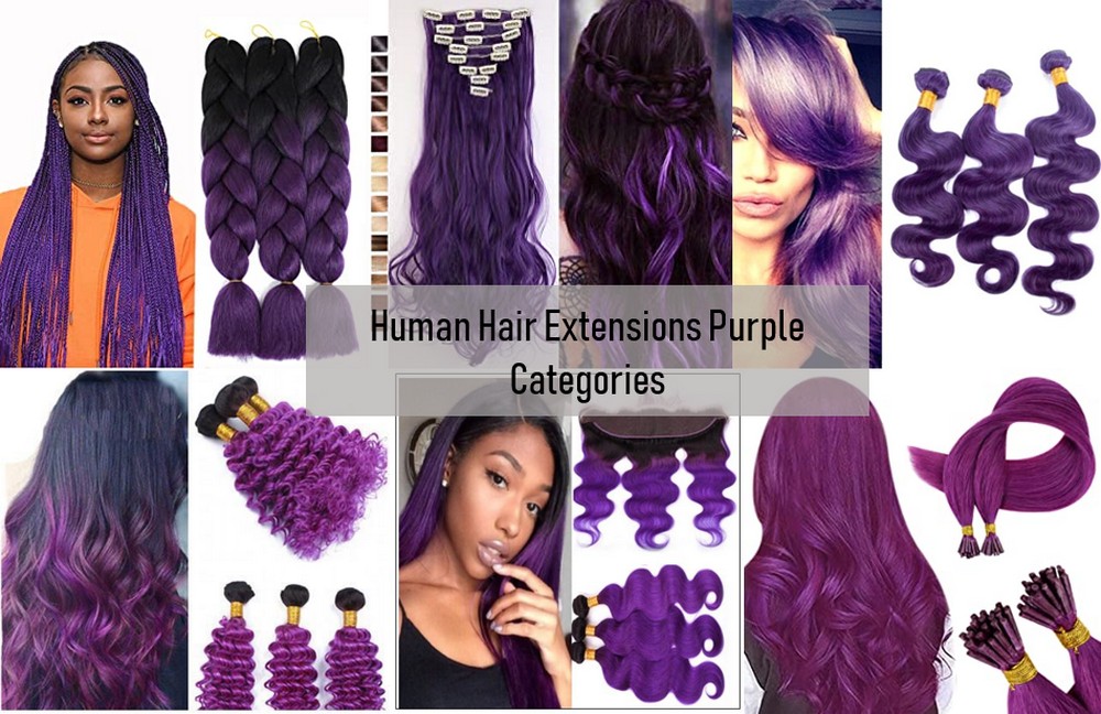 Human Hair Extensions Purple 5