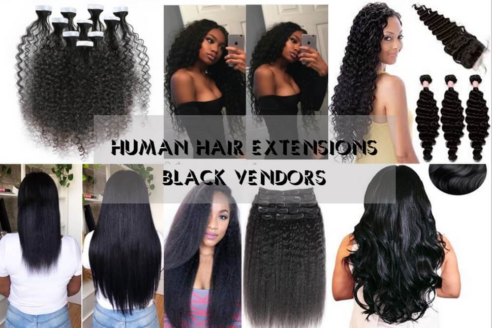 Human hair extensions black 6
