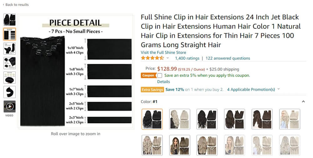 Human hair extensions black 7