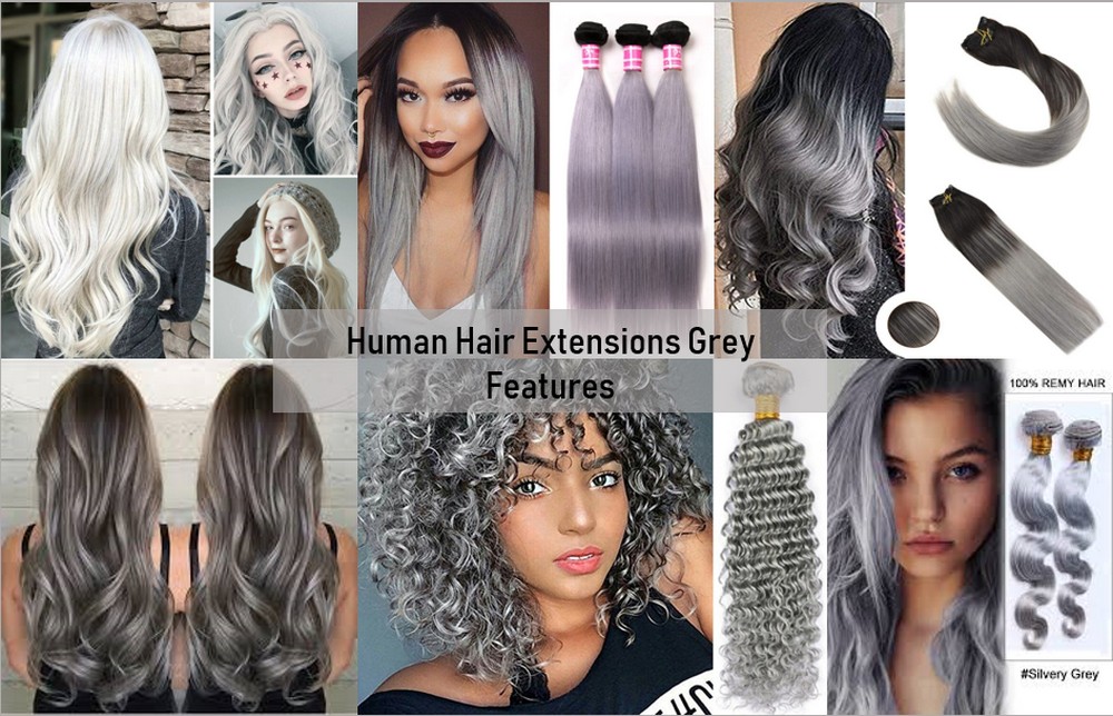 Human hair extensions grey 3
