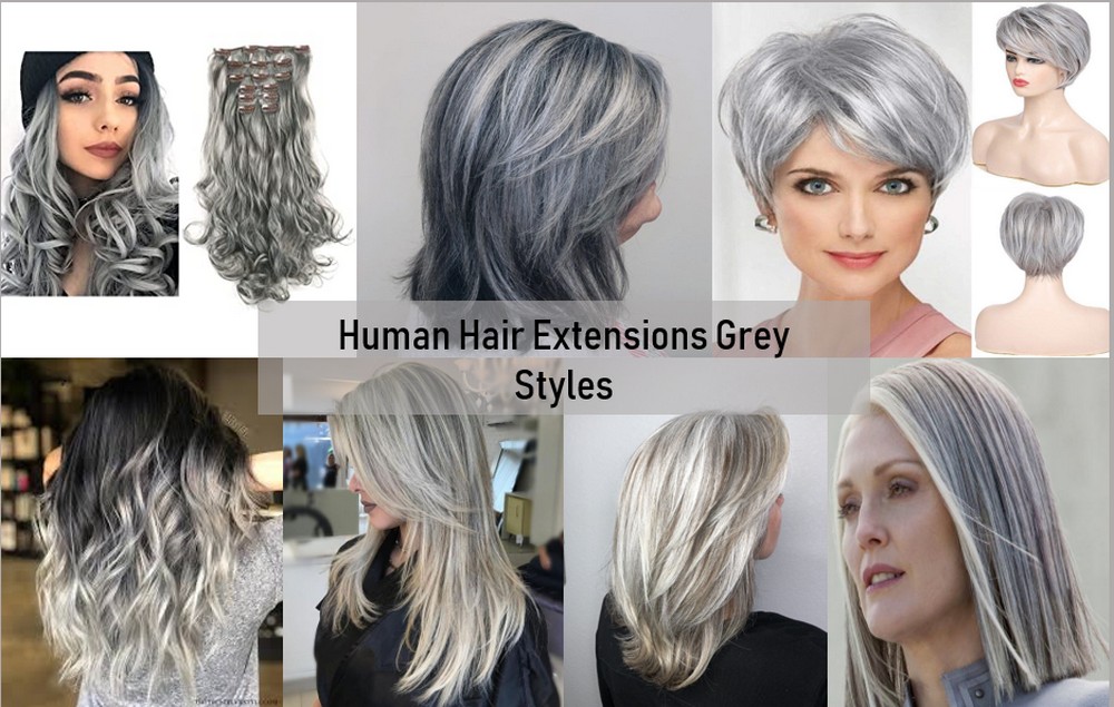 Human hair extensions grey 6