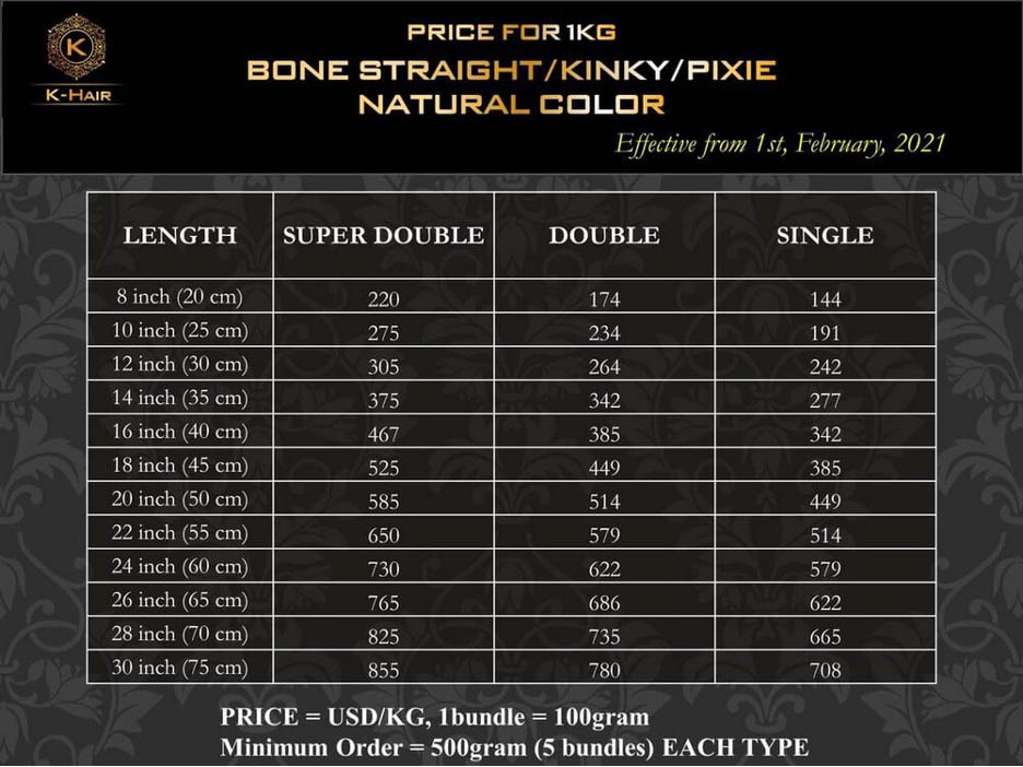Bone straight/ kinky/ pixie natural colour hair weave price list