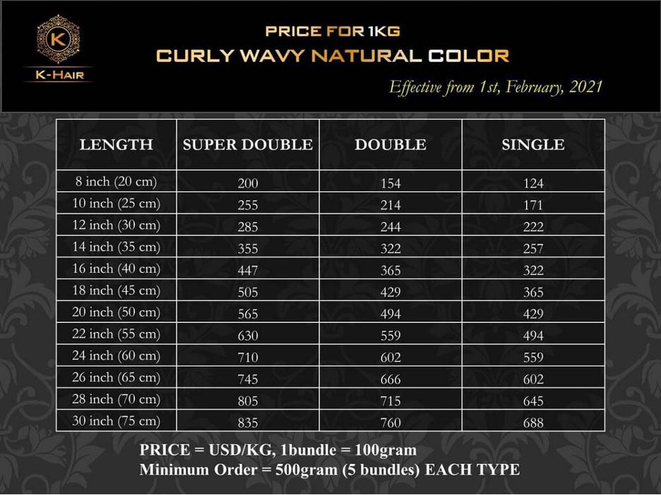 Curly wavy natural colour hair weave price list