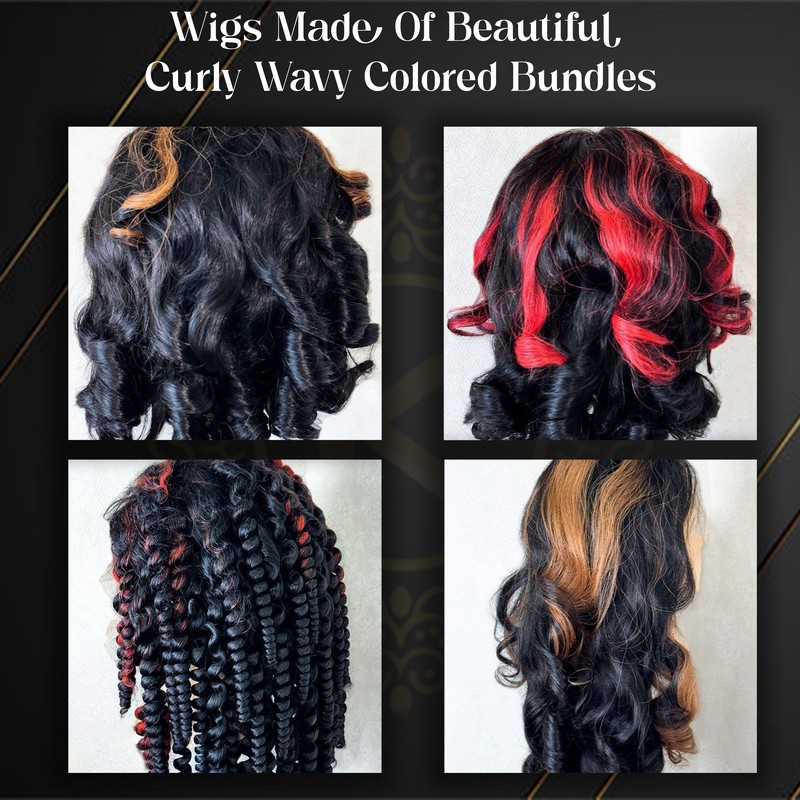 Bundle of colored curly wavy hair