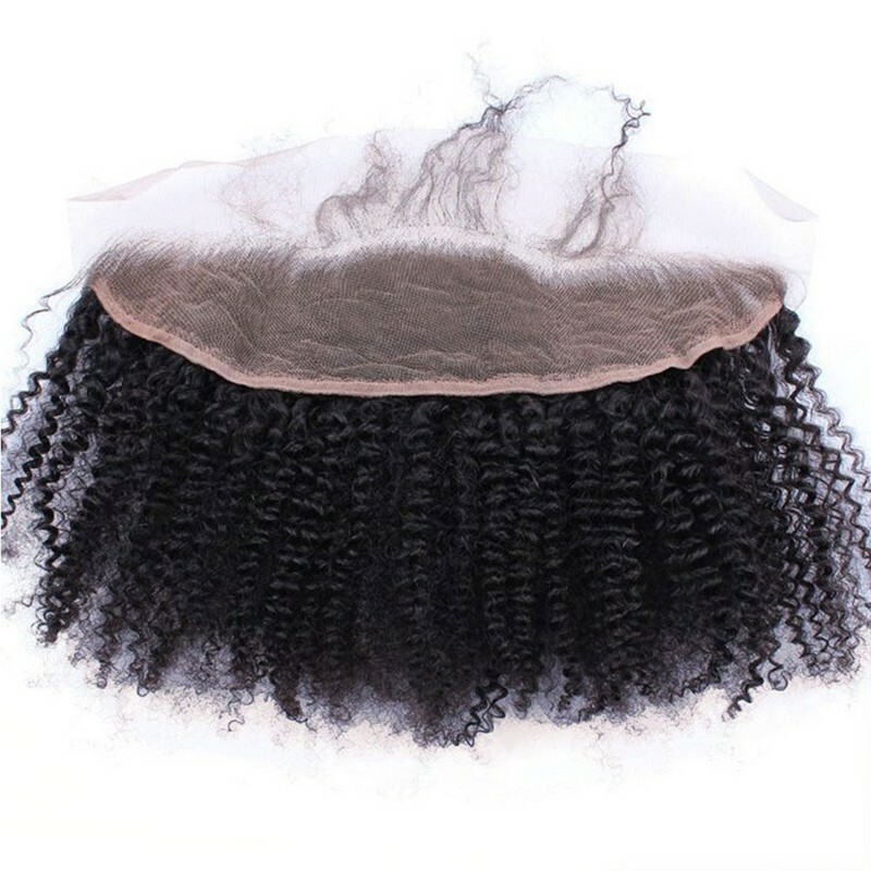 transparent lace kinky curly natural color hair frontal