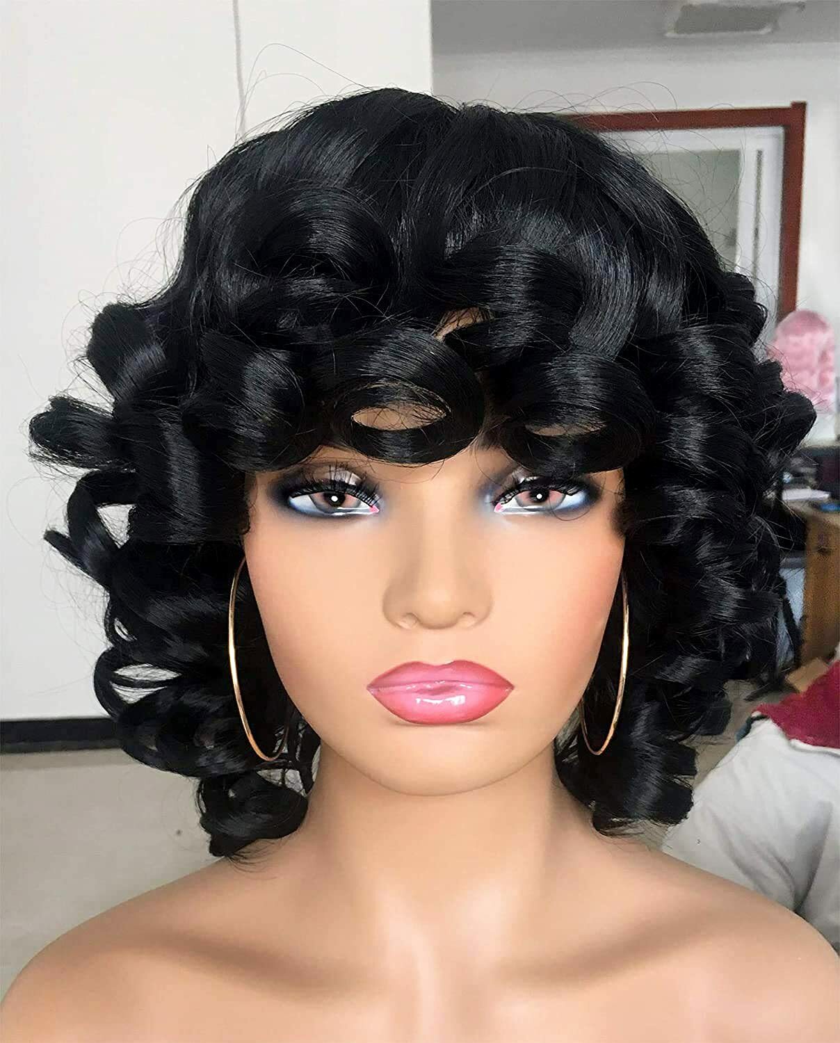 bouncy curl natural color full lace wigs 4