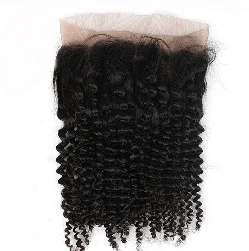 transparent lace kinky curly natural color hair frontal 1