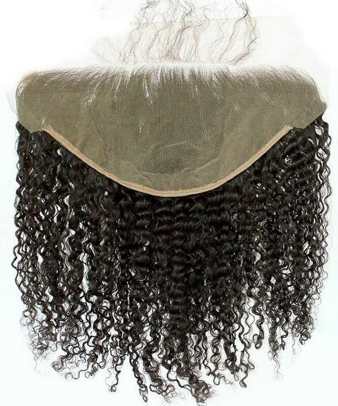 transparent lace kinky curly natural color hair frontal 3