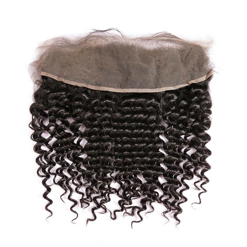 transparent lace kinky curly natural color hair frontal 4
