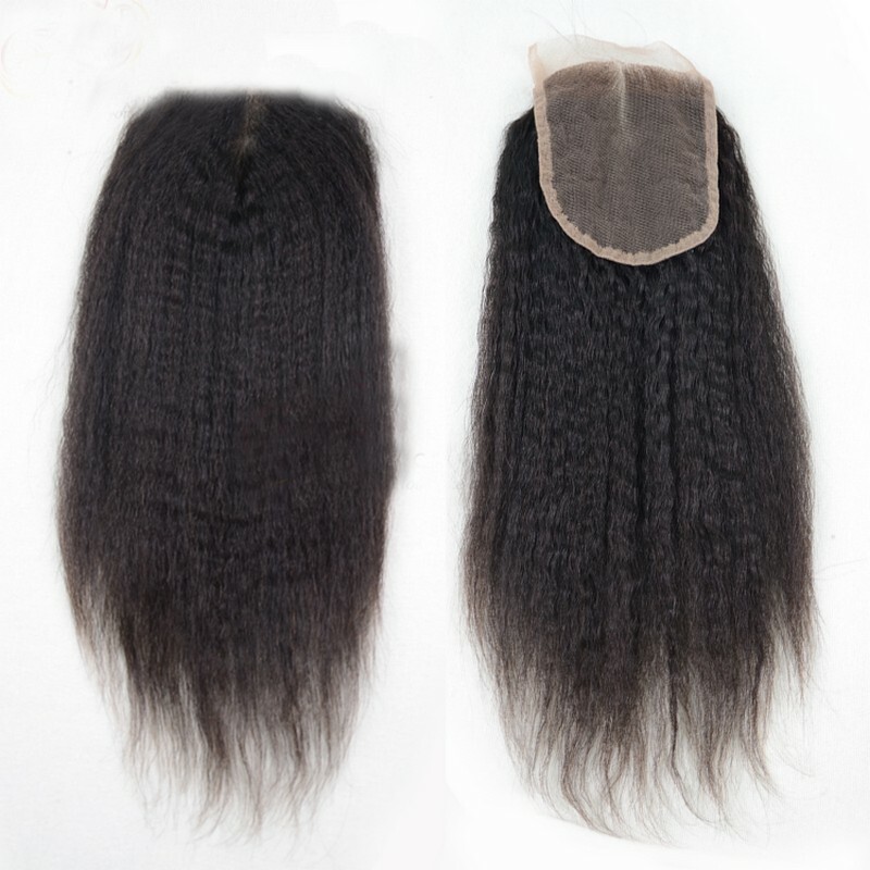 transparent lace kinky straight natural color hair closure 1