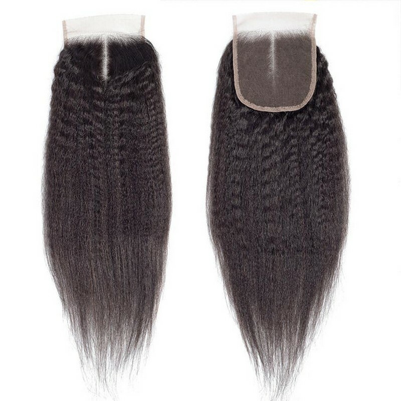 transparent lace kinky straight natural color hair closure 2