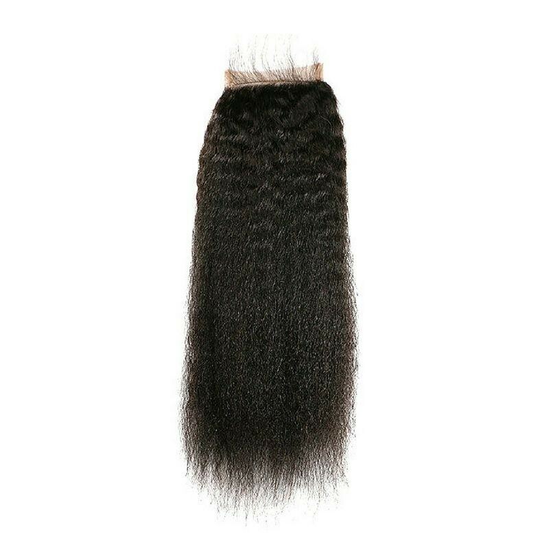 transparent lace kinky straight natural color hair closure 3