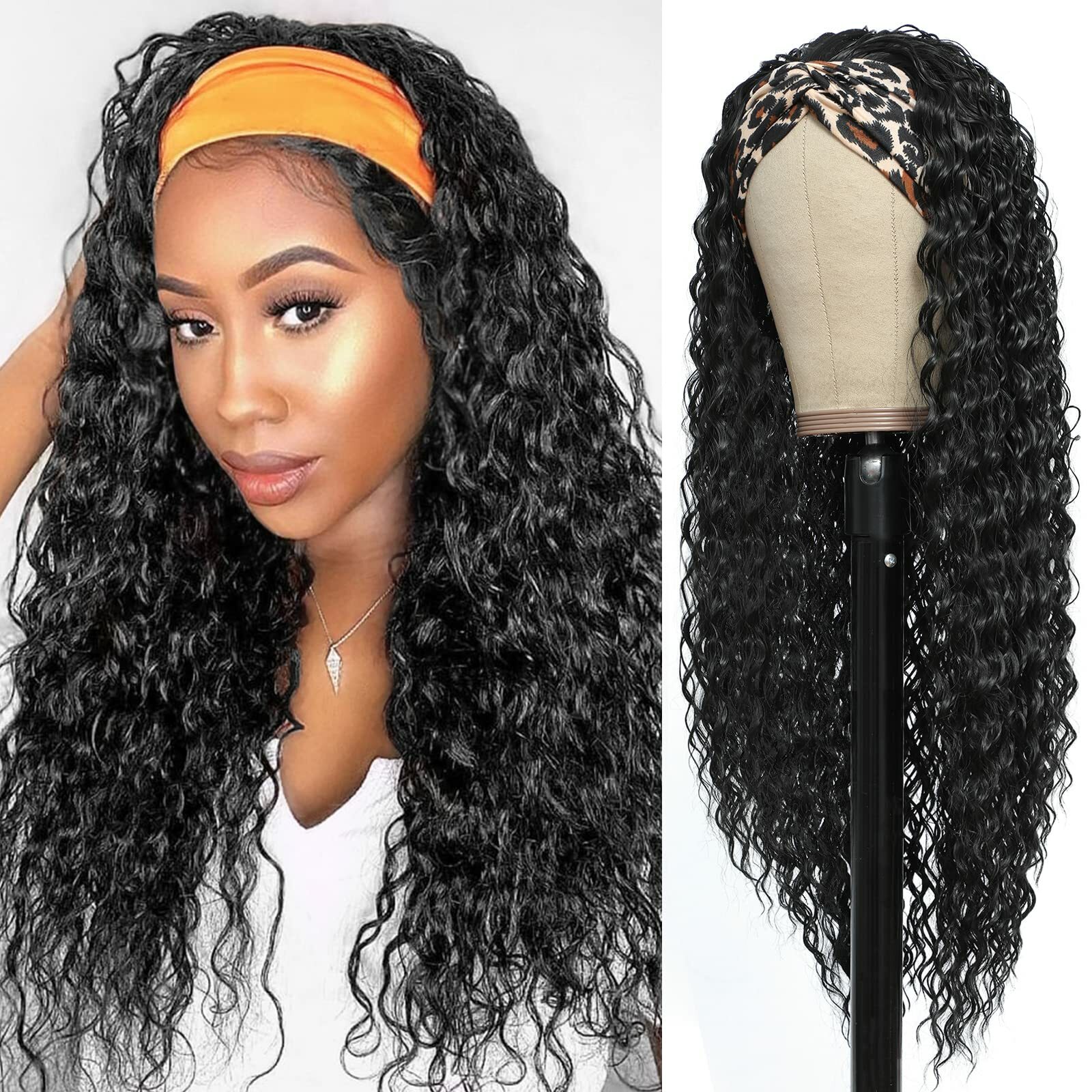 water curly natural color headband wigs 1