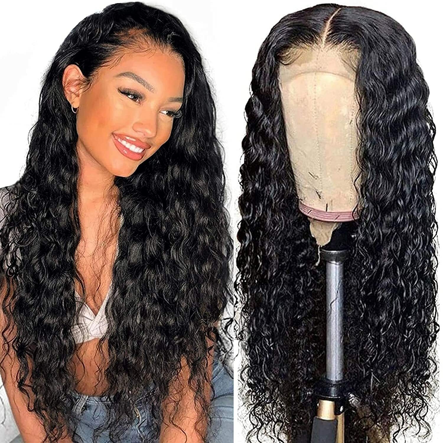 water curly natural color lace closure wigs 1