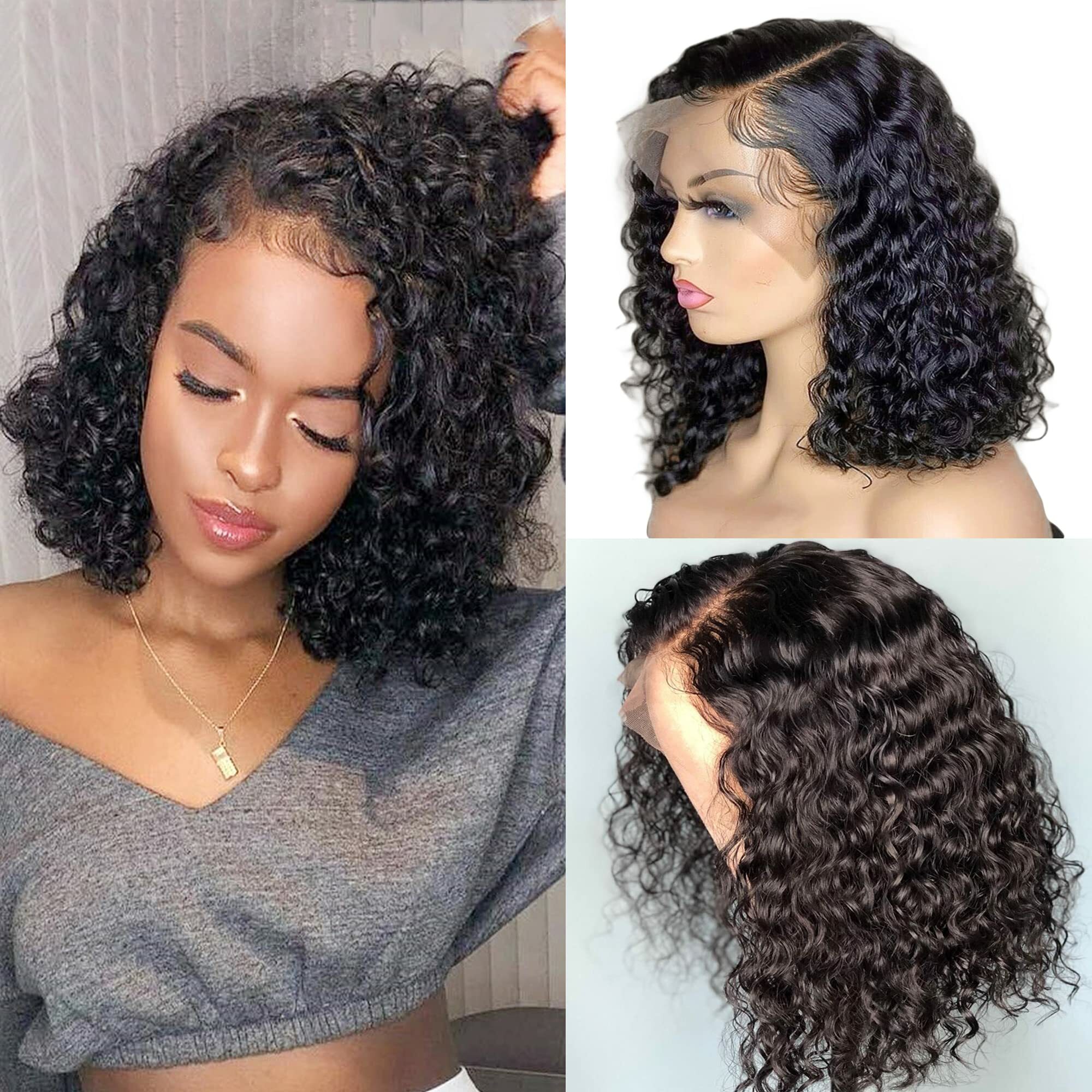 water curly natural color short bob wigs 1