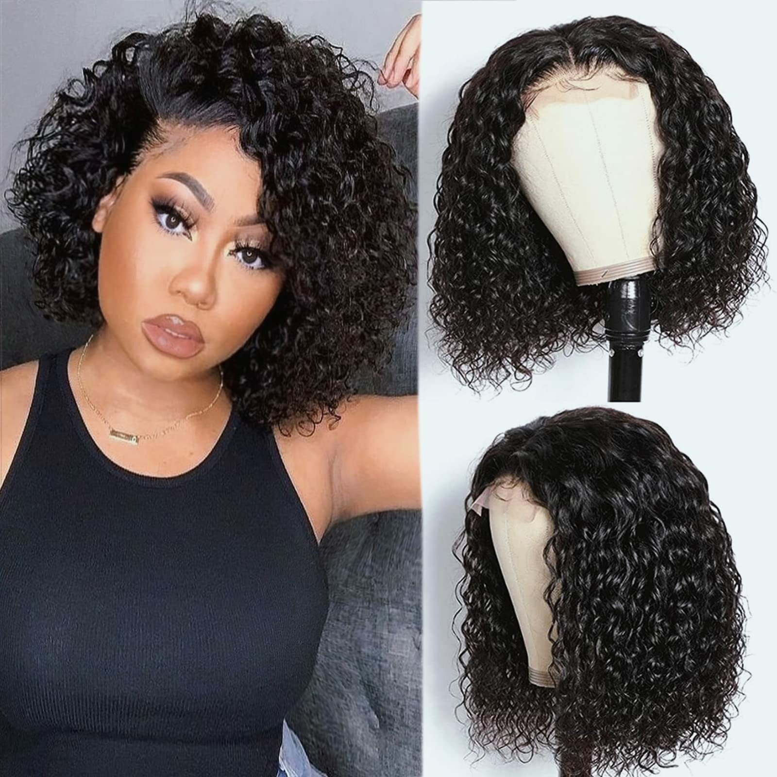 water curly natural color short bob wigs 2