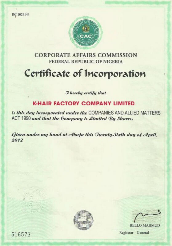 K-Hair certificate 